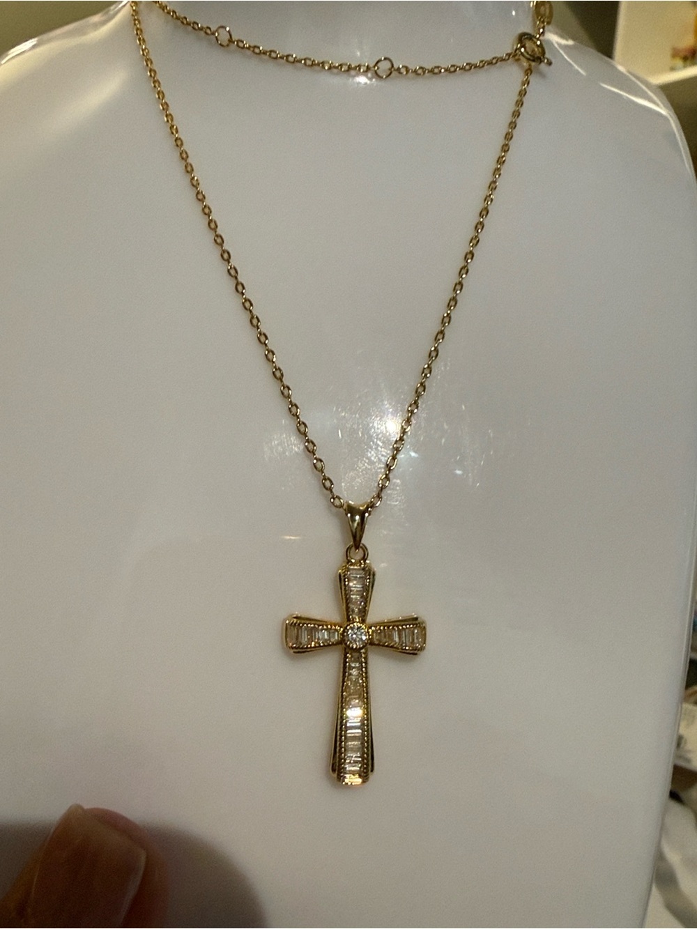Gold Plated Cross Pendant Necklace with Clear Stones - Women Jewelry